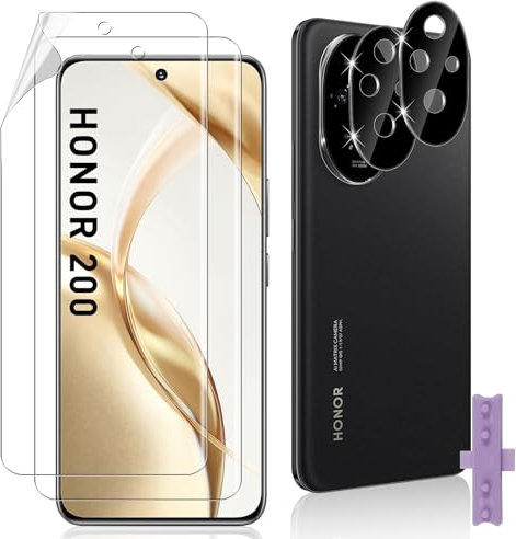 Datree 2 Pièces pour Honor 200 Protection écran, 2 Pièces Verre Trempé Caméra Arrière Protecteur Film(Noir), Haute Définition Anti-Rayures Flexible TPU Protecteurs d'écran