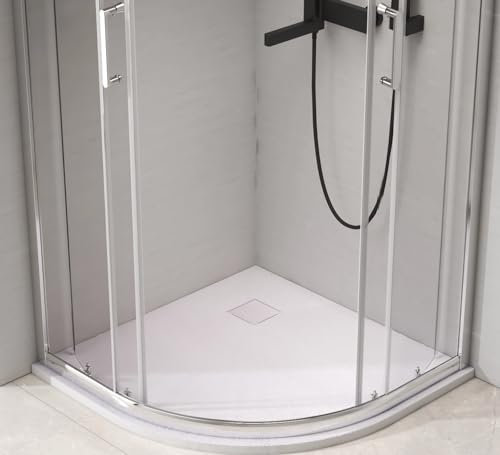 PIATTO DOCCIA EFFETTO PIETRA ARDESIA SMC RESINA BEIGE TORTORA NERO ANTRACITE BIANCO GRIGIO 90X90 CM SEMICIRCOLARE - PILETTA INCLUSA (BIANCO)