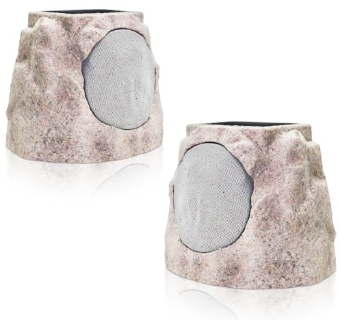 Rock Speakers Outdoor Waterproof Bluetooth Wireless TWS Pair Solar Powered and USB Charging with Lights for Patio Outside Deck Pool Garden BBQ (2 Pack)