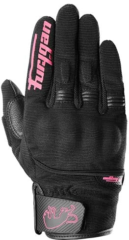 Furygan Jet Lady D3O Evo - Gants de Moto Femme- Paume 100% Cuir - Tactile - Confort - Gants d'été - Respirant & Léger, Noir-Rose
