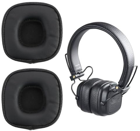 1 paio di cuscinetti auricolari in memory foam, in pelle proteica, per Marshall Major III, Marshall Earbuds, di ricambio per Marshall Major 3 cuffie cablate e senza fili, colore nero