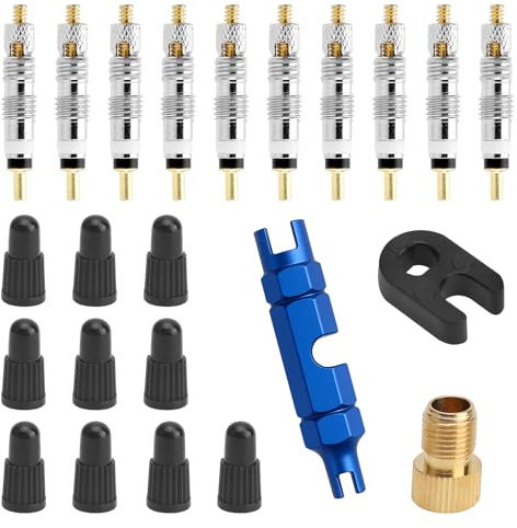 APOMOONS 23 pièces de Noyau de Valve Presta, Adaptateur de Valve pour Valve de vélo, vis de Valve française, Bouchons de Valve, clé de Valve, Accessoires de vélo pour vélos et VTT