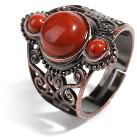 Hasdnker Ring Ringe Damen Bijouterie Herren Adjustable Black Onyx Ring for Men Women Natural Stone Cabochon Pink Crystal White Amethysts Bead Finger Ring Jewelry Redjasper