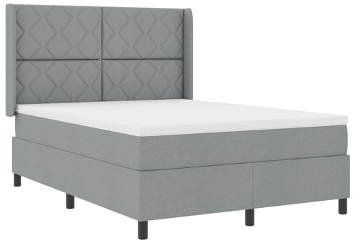 vidaXL Boxspringbett mit Matratze Hellgrau 160 x 200 cm Stoff, Schlafzimmer, modernes, haltbares Boxspringbett, Schaum-Matratze, LED-Rahmen, verstellbares Kopfteil, Komfort!