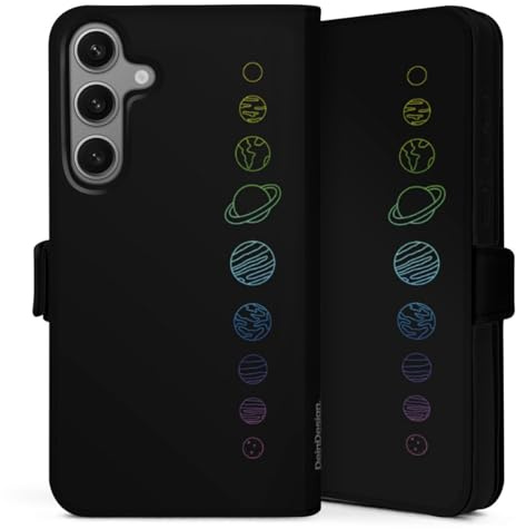 Klapphülle kompatibel mit Samsung Galaxy S 25 + Handyhülle aus Kunst Leder schwarz Flip Case Planet Universum Weltall