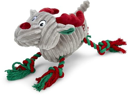 Petface Roger Reindeer Plush Dog Toy with Squeaker (Pack of 1) | Durable Design, Fun Sliding Rope Legs, Promotes Healthy Gums, Soft & Cuddly