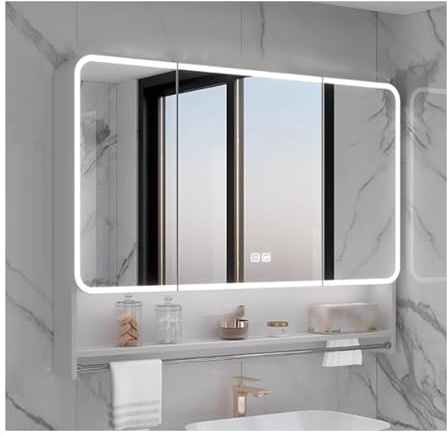 YPIOUREN Armoire De Toilette avec Miroir Antibuée en Aluminium, Armoire De Toilette for Salle De Bain, Armoire De Toilette Murale avec Miroir,Rangement Ouvert, Facile À Installer(90cm/35.4in)