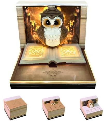 3D Kalender 2026, 3D Notizblock Eule Kalender, 3D Wochenkalender Abreißen, Tischkalender Notizblock Mit Licht, DIY Notizen Papierskulptur, Tischdeco