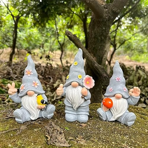 Gartenzwerge für Außen, 3er Set Frühling Deko Wichtel Figuren, Gartendeko für Draußen Frühlingsdeko Osterwichtel Figur, Lustig Gartenzwerg Osterdeko Draußen Gartenfigur, Geschenk für Balkon Rasen