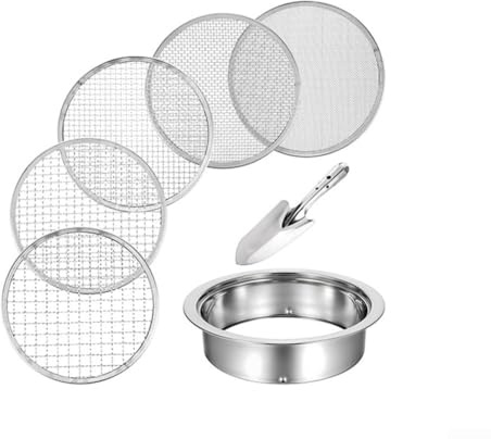 Zoegneer Edelstahl Erdsieb Set mit 5 austauschbaren Netzeinsätzen 1mm bis 12mm und Gartenspaten zum Sieben von Erde Kompost Blumenerde und Gartenmaterialien zur Verbesserung