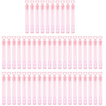 Mini Bubble Wands Heart Shaped Pink Transparent Bubble Sticks Party Favors for Kids Game Rewards Weddings Plastic 50pcs 10.5cm