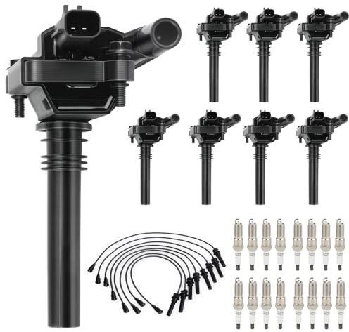 Set of 8 Ignition Coil Pack with Wire Set and 16 Spark Plugs Compatible with Dodge Chrysler Jeep 5.7L V8 Ram 1500 2500 3500 Durango Magnum 300 Grand Cherokee 2003 2004 2005 Replace UF378, 358329, 5306
