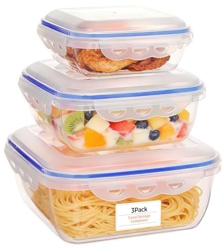 VINATO Set di 3 Contenitori per Alimenti da 650ml, 1500ml e 2800ml - Senza BPA, Impermeabili, Impilabili, per Microonde e Lavastoviglie