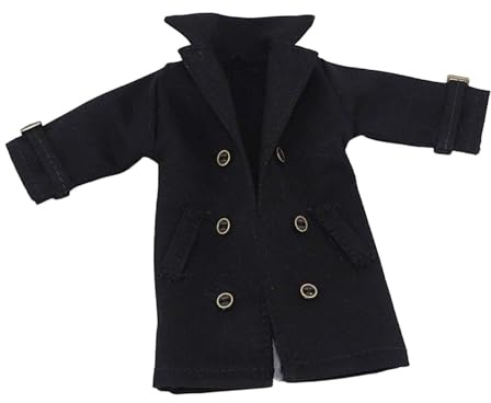 Fenteer Kleidung für Actionfiguren im Maßstab 1:12, Windjacke, lässiger Langer Trenchcoat, Cosplay-Kostüm für Mini-Puppen (15 cm) zum Selbermachen, Schwarz