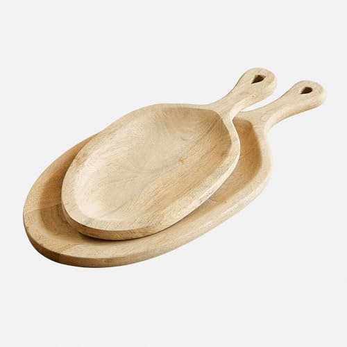 LOBERON Tablett 2er Set Nolaria, braun | zwei Größen - Natürliche Maserung - mit Aufhängeöse - mit Serviergriff - Tischaccessoires - Mangoholz