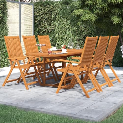 sephironlbb 7-TLG Garten-Essgruppe Massivholz Akazie mit Ausziehtisch 160-240 cm, 6 Klappstühle, wetterfest, platzsparend für Balkon Terrasse Outdoor Nutzung