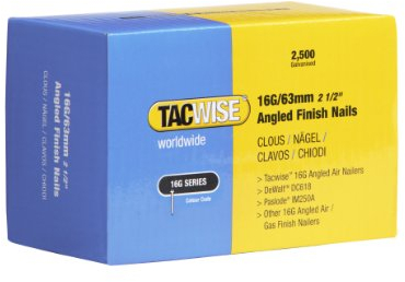 Tacwise 0773 Type 16G / 63 mm Galvanised Angled Finish Nails, 20° Inclined, Pack of 2500, Silver