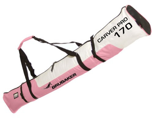 BRUBAKER Skisack Skibag - 170 cm - Gepolsterte Skitasche mit Zipperverschluss Rosa/Weiss