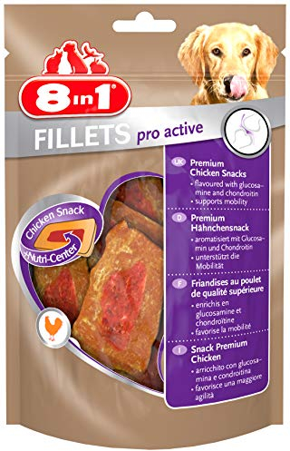 8in1 Fillets Pro Active Hunde-Snack mit Hähnchen, funktionale Leckerlis für Hunde, unterstützt die Mobilität, 80 g Beutel