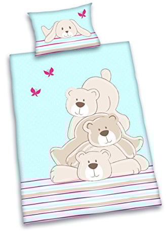 Herding 249594063 Lara Bärchen Bettwäsche, 40 x 60 cm + 100 x 135 cm mit Hoteleinschlag , Renforce