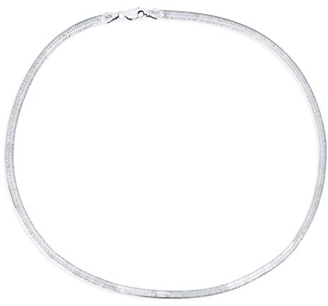 Bling Jewelry Damen 18 Zoll .925 Sterling Silber Schlanker 3,5 Mm Flacher Omega-Schlangenflexibler Herringbone-Choker-Halsreif Hergestellt In Italien