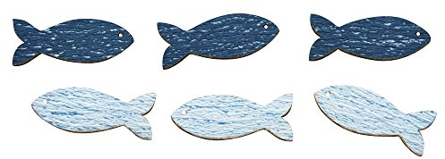 RAYHER HOBBY Rayher 56426000 Holz Streuteile Fische, 3,5cm, m.Klebep, 2Farben, SB-, Blau