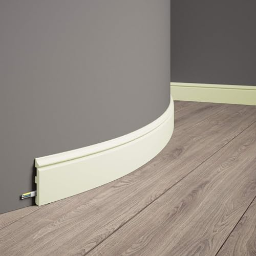 Mardom Decor | MD018F | biegsame Fußleiste | Berliner Hamburger Profil | Farbton: Beige-Gelb (nicht vor grundiert) | Länge: 200 cm I Höhe: 8,0 cm I Breite: 1,3 cm