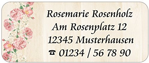GESCHENKE-MIT-NAMENde Adress-Etiketten - Adress-Aufkleber 'Rosenholz' mit Ihrem Wunschtext, 160 Stück, ca. 56 x 23 mm, für 1 bis 5 Zeilen Text