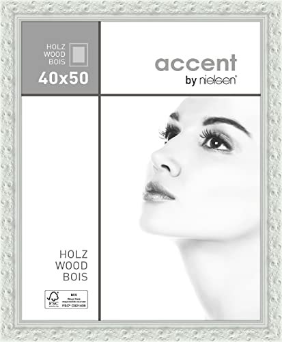 accent by nielsen Bilderrahmen, 40 x 50 cm, Holz, Weiß, Posterrahmen zum Aufhängen im Hoch- & Querformat, Echtglas, Arabesque