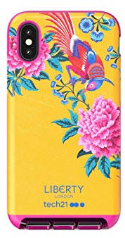 Tech21 Protective Apple iPhone X/XS Case Slim Faux Leather Back Cover with FlexShock - Evo Luxe Elysian Liberty - Yellow/Pink
