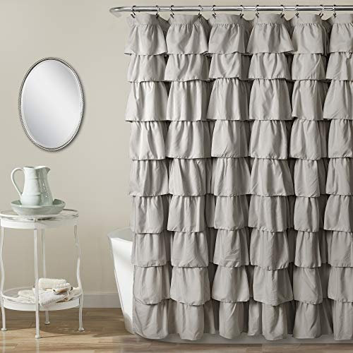 Lush Decor Tenda da doccia con volant floreale vintage chic stile fattoria grigio chiaro, 183 x 183 cm