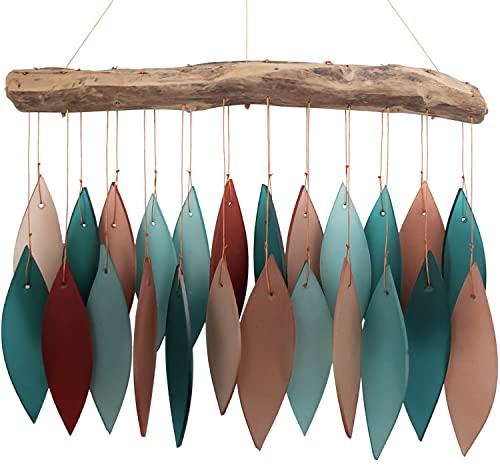 Gift Essentials Windspiel aus Glas und Treibholz, sandgestrahltes Glas und Fundholz, handgefertigt, 28 x 2.5 x 38 cm