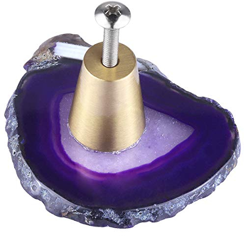 mookaitedecor 6 Stück Violett Achat Scheiben Schrankknöpfe Natur Achat Knauf Edelstein Griffe Stein Achatknöpfe für Schrank Schublade Garderobe