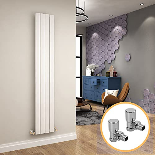 ELEGANT 1800 x 300 mm Vertical Column Designer Radiators White Single Flat Panel Modern Bathroom Central Heating Rad Tall Upright Radiator with Valves 15 mm