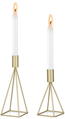 Sziqiqi Kerzenständer Kerzenhalter Kerzenleuchter 2er Set, Metall Deko Kerzenständer in Unterschiedlicher Größe, Vintage Kerzen Ständer Tischdeko für Hochzeit Wohnzimmer Tabelle, Gold