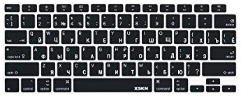 XSKN Tastaturabdeckung aus Silikon für MacBook Air 13 Zoll A2179 mit Touch ID und A2337 M1 Tastatur, zweisprachig, Schwarz