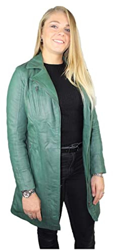 URBAN 5884 Damen Ur1322 Frauen Lederjacke Elegante Jacke aus weichem Lammfell f r Damen Langes Modell, Grün, XL EU