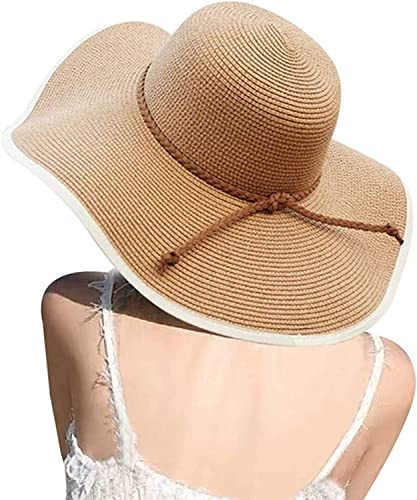 DRESHOW Femme Capeline Chapeau de Paille Chapeau à Large Bord Casquettes Anti-Soleil Respirant Pliable Rouleau Plage Cap Chapeau de Soleil UPF 50+
