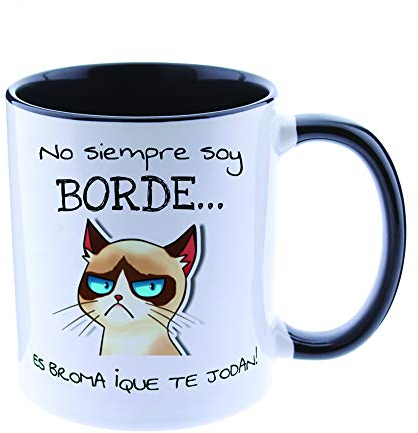 España Taza Graciosa - No Siempre Soy Borde, es Broma - Tazas Originales - Taza Gato - Tazas con Frases de Humor sarcástico - 350 ml