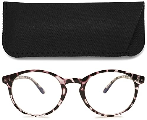 MAGIMODAC Damen Computer Lesebrille Blaulichfilter Leicht Rund Oval Lesebrillen Computerbrille mit Sehstärke Lesehilfe Sehhilfe(Leopard, 1.75)