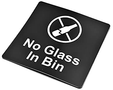 No Glass In Bin - Adhesive Sign, Bin/Wheelie Bin Label, Sticker (Black)