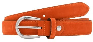 Leslii Premium Gürtel echter Leder-Gürtel Antik oranger Gürtel Rind-Veloursleder Naht Orange Silber Größe 95