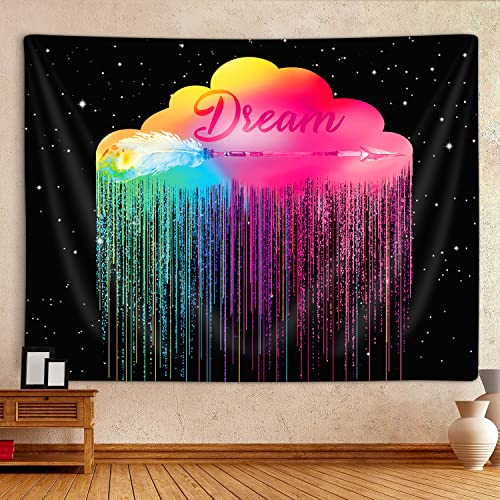 Kawaii Regenbogen Wolken Wandteppich für Teenager Mädchen Schlafzimmer Ästhetisch, bunt rosa Boho Retro 70er Jahre Tapisserie Wandbehang, böhmische Traumfänger Wandteppiche Poster Decke College