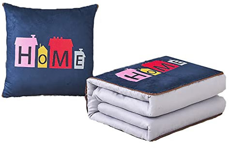 Rock88 Reisekissen Decke 2 in 1 Polyester Faltbare Patchwork Verwandlungskissen für Home Office Auto Mini Kleines Kompakt Blanket,Blue,40 * 40cm