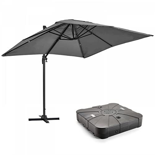 Oviala Parasol déporté 2x3 m et Dalle à Lester sur Roues Aluminium Gris