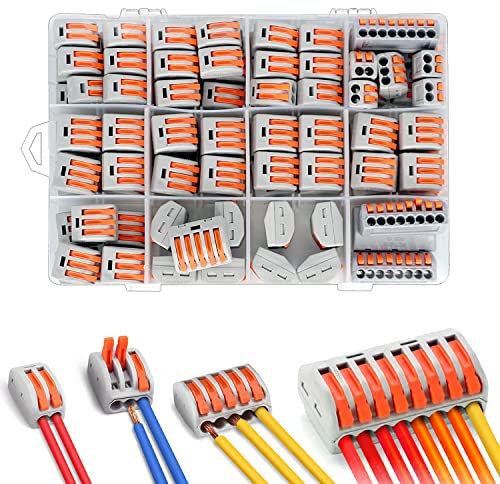 ZFYQ Morsettiere Elettriche, 100 Pezzi Connettori Elettrici con Leva di Funzionamento, con 3 Porte 45 Pcs, 2 Porte 40 Pcs, 5 Porte 10 Pcs, 8 Porte 5 Pcs Usato per Filo Solido, Incagliato e Flessibile
