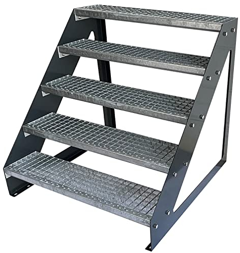 Kaminbau Mierzwa Premium Stahl Treppe Freistehend Verzinkt & Anthrazit Pulverbeschichtet 5 Stufen (Breite 120 cm) (Höhe 95 cm) Wetterfest Gitterroststufe Gartentreppe