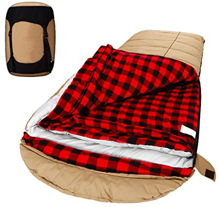Mcota Winter 0 Grad Canvas Schlafsack zum Angeln, Jagd, Reisen und Camping besonders im kalten Winter Outdoor mit herausnehmbarem Flanellfutter und gratis Kompressionssack für große Erwachsene