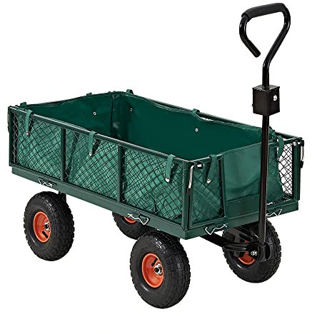 Panana Large Garden Carts Wagon, 350kg Capacity Heavy Duty Pull Trolley, Utility Camping Truck with Canvas Collection Bag, Removable Sides, Wheels, Outdoor Cart for Gardening, Farm, Yard