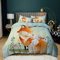 Linfye Housse de Couette 140x200 cm Enfant Renard Parure de Lit 1 Personne, Réversible Housse Couette en Microfibre avec Fermeture Éclair + 2 Taie d'oreiller 65x65cm